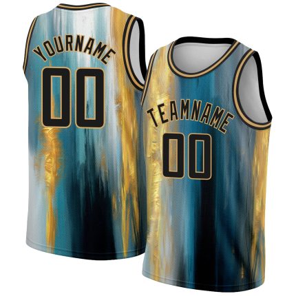 Personalized Old Gold Black 3D Pattern Design Gold Foil Authentic Basketball Jersey Team Custom Name and Number