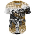 Personalized Old Gold Black 3D Pattern Design Religion Jesus Christ Authentic Baseball Jersey Team Custom Name and Number