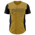 Personalized Old Gold Black 3D Pattern Design Side Stripes Authentic Baseball Jersey Team Custom Name and Number