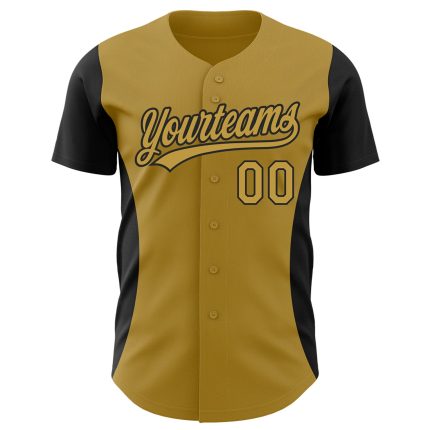 Personalized Old Gold Black 3D Pattern Design Side Stripes Authentic Baseball Jersey Team Custom Name and Number