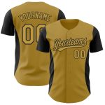 Personalized Old Gold Black 3D Pattern Design Side Stripes Authentic Baseball Jersey Team Custom Name and Number