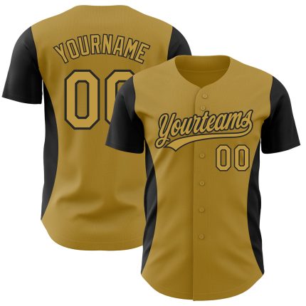 Personalized Old Gold Black 3D Pattern Design Side Stripes Authentic Baseball Jersey Team Custom Name and Number