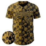 Personalized Old Gold Black 3D Pattern Design Tropical Hawaii Palm Trees Authentic Baseball Jersey Team Custom Name and Number