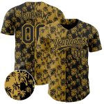 Personalized Old Gold Black 3D Pattern Design Tropical Hawaii Palm Trees Authentic Baseball Jersey Team Custom Name and Number