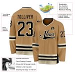Personalized Old Gold Black-Cream Hockey Jersey Team Custom Name and Number