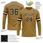 Personalized Old Gold Black-Cream Long Sleeve Performance T-Shirt Team Custom Name and Number