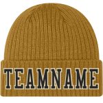 Personalized Old Gold Black-Cream Stitched Cuffed Knit Hat Team Custom Name and Number