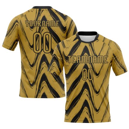 Personalized Old Gold Black Fluid Sublimation Volleyball Uniform Jersey Team Custom Name and Number