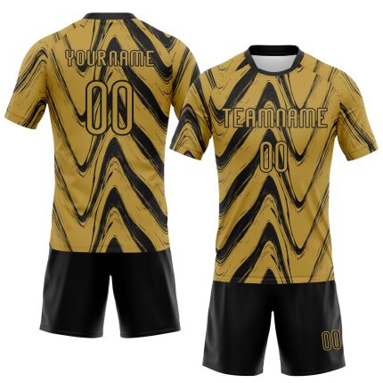 Personalized Old Gold Black Fluid Sublimation Volleyball Uniform Jersey Team Custom Name and Number