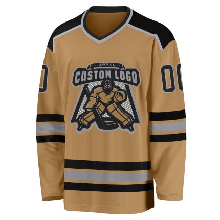 Personalized Old Gold Black-Gray Hockey Jersey