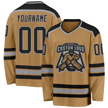Personalized Old Gold Black-Gray Hockey Jersey