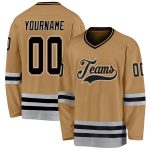 Personalized Old Gold Black-Gray Hockey Jersey Team Custom Name and Number