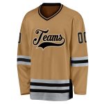 Personalized Old Gold Black-Gray Hockey Jersey Team Custom Name and Number