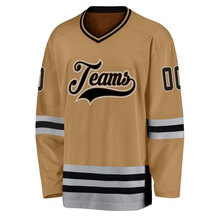 Personalized Old Gold Black-Gray Hockey Jersey Team Custom Name and Number