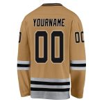 Personalized Old Gold Black-Gray Hockey Jersey Team Custom Name and Number