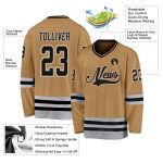 Personalized Old Gold Black-Gray Hockey Jersey Team Custom Name and Number