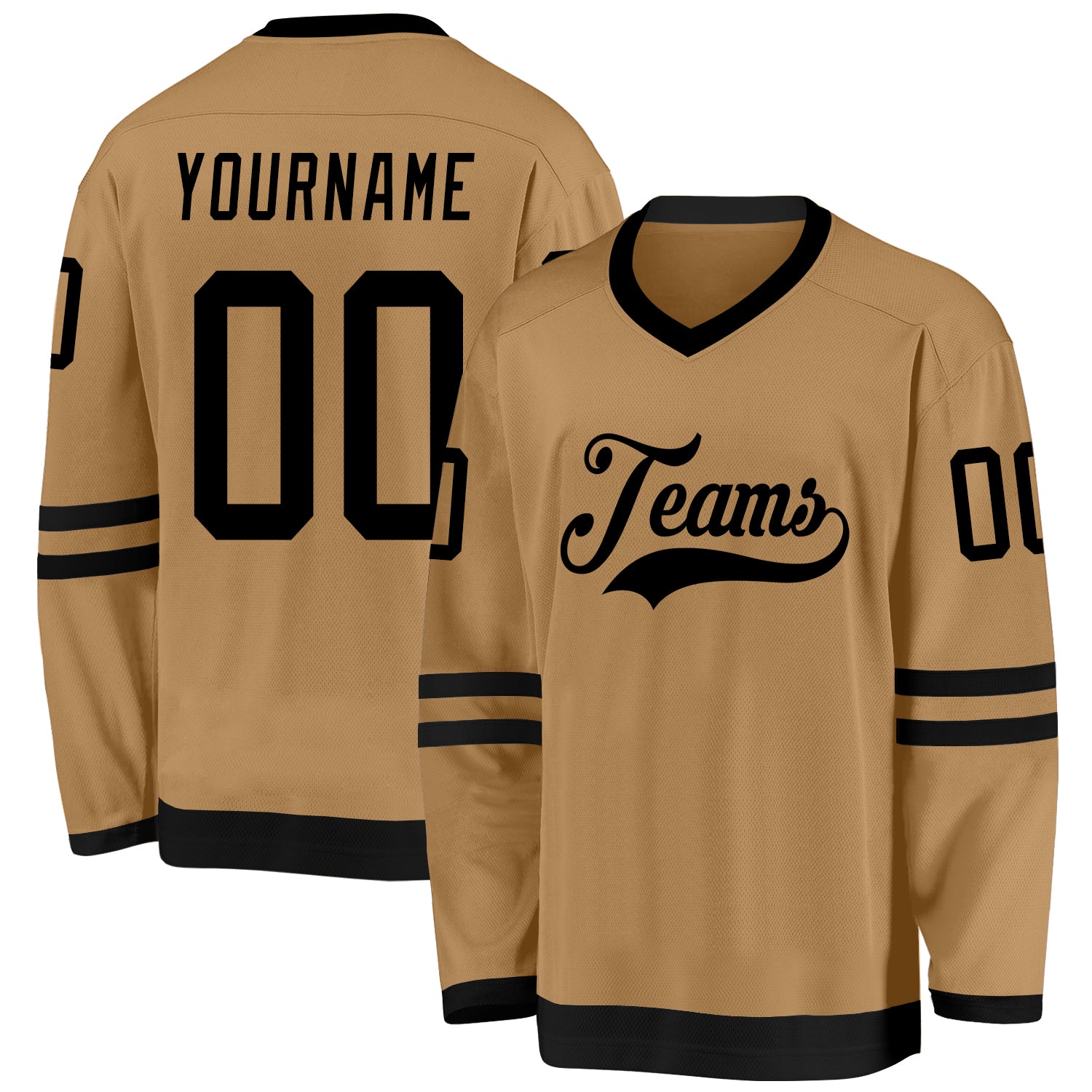 Personalized Old Gold Black Hockey Jersey Team Custom Name and Number