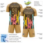 Personalized Old Gold Black Lines Sublimation Soccer Uniform Jersey Team Custom Name and Number