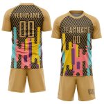 Personalized Old Gold Black Lines Sublimation Soccer Uniform Jersey Team Custom Name and Number