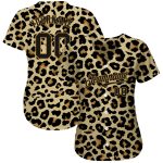 Personalized Old Gold Black-Old Gold 3D Pattern Design Leopard Authentic Baseball Jersey