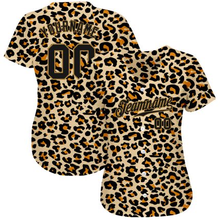 Personalized Old Gold Black-Old Gold 3D Pattern Design Leopard Authentic Baseball Jersey Team Custom Name and Number