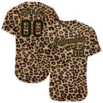 Personalized Old Gold Black-Old Gold 3D Pattern Design Leopard Authentic Baseball Jersey Team Custom Name and Number