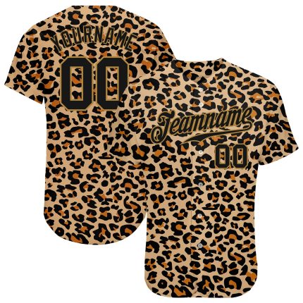 Personalized Old Gold Black-Old Gold 3D Pattern Design Leopard Authentic Baseball Jersey Team Custom Name and Number