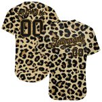 Personalized Old Gold Black-Old Gold 3D Pattern Design Leopard Authentic Baseball Jersey