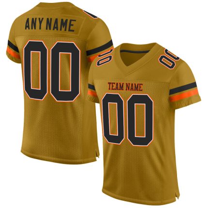 Personalized Old Gold Black-Orange Mesh Authentic Football Jersey Team Custom Name and Number