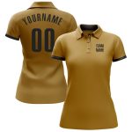 Personalized Old Gold Black Performance Golf Polo Shirt Team Custom Name and Number