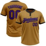 Personalized Old Gold Black Pinstripe Purple Two-Button Unisex Softball Jersey Team Custom Name and Number