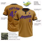 Personalized Old Gold Black Pinstripe Purple Two-Button Unisex Softball Jersey Team Custom Name and Number