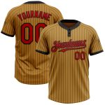 Personalized Old Gold Black Pinstripe Red Two-Button Unisex Softball Jersey Team Custom Name and Number