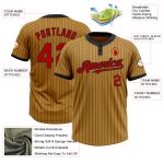 Personalized Old Gold Black Pinstripe Red Two-Button Unisex Softball Jersey Team Custom Name and Number