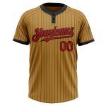 Personalized Old Gold Black Pinstripe Red Two-Button Unisex Softball Jersey Team Custom Name and Number