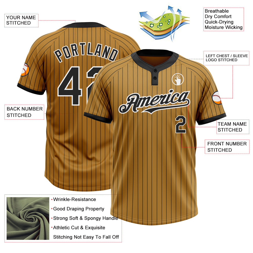 Personalized Old Gold Black Pinstripe White Two-Button Unisex Softball Jersey Team Custom Name and Number Custom Name and Number Old Gold Black Pinstripe Unisex Softball Jersey - Personalized Two-Button Team Uniform Personalized - Image 3