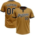 Custom Name and Number Old Gold Black Pinstripe Unisex Softball Jersey - Personalized Two-Button Team Uniform Personalized