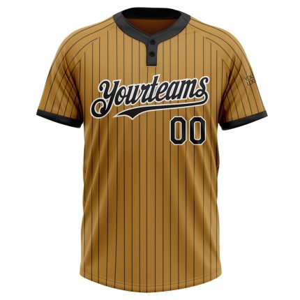 Custom Name and Number Old Gold Black Pinstripe Unisex Softball Jersey - Personalized Two-Button Team Uniform Personalized