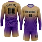 Personalized Old Gold Black-Purple Sublimation Long Sleeve Fade Fashion Soccer Uniform Jersey Team Custom Name and Number