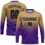 Personalized Old Gold Black-Purple Sublimation Long Sleeve Fade Fashion Soccer Uniform Jersey Team Custom Name and Number