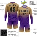Personalized Old Gold Black-Purple Sublimation Long Sleeve Fade Fashion Soccer Uniform Jersey Team Custom Name and Number