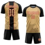 Custom Soccer Uniform Jersey with Personalized Name & Number - Old Gold Black-Red Sharp Shapes Design Personalized Old Gold