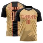 Custom Soccer Uniform Jersey with Personalized Name & Number - Old Gold Black-Red Sharp Shapes Design Personalized Old Gold