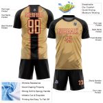 Custom Soccer Uniform Jersey with Personalized Name & Number - Old Gold Black-Red Sharp Shapes Design Personalized Old Gold