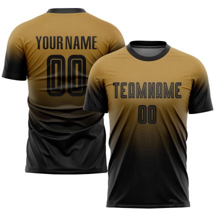 Personalized Old Gold Black Sublimation Fade Fashion Soccer Uniform Jersey Team Custom Name and Number