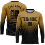 Personalized Old Gold Black Sublimation Long Sleeve Fade Fashion Soccer Uniform Jersey Team Custom Name and Number