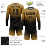 Personalized Old Gold Black Sublimation Long Sleeve Fade Fashion Soccer Uniform Jersey Team Custom Name and Number