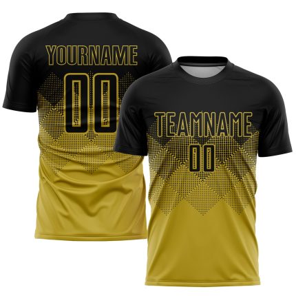 Personalized Old Gold Black Soccer Uniform Jersey - Custom Sublimation Kit Personalized Old Gold Black Sublimation Soccer