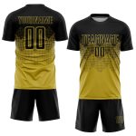 Personalized Old Gold Black Soccer Uniform Jersey - Custom Sublimation Kit Personalized Old Gold Black Sublimation Soccer