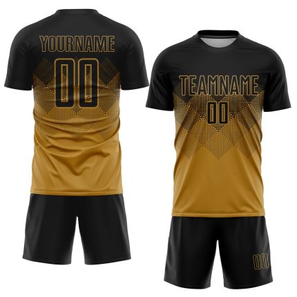 Personalized Old Gold Black Sublimation Soccer Uniform Jersey Team Custom Name and Number